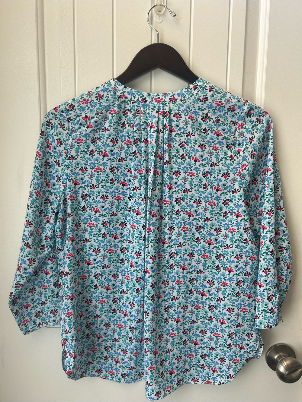 NYDJ Aqua Floral Split-Neck Blouse - Picture 2 of 3